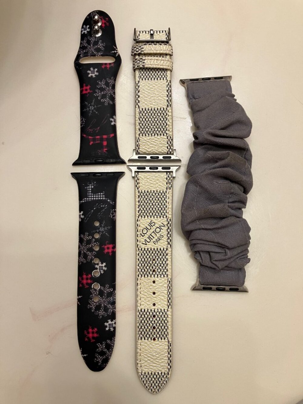 Used Apple Watch Bands (3) Winter, Grey Elastic, Louis Vuitton Size 38/40MM
